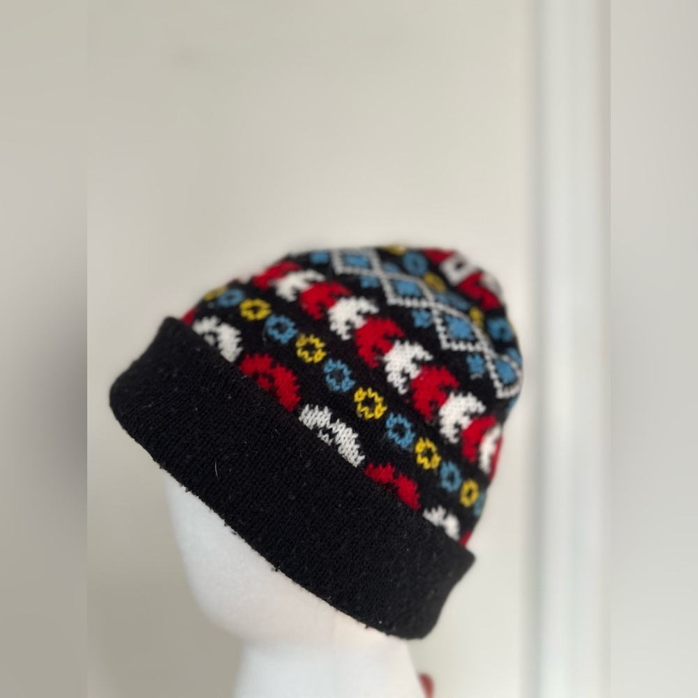 Vintage 90s Artex knit Colorful Geometric Beanie Winter Hat. Union Made. USA.